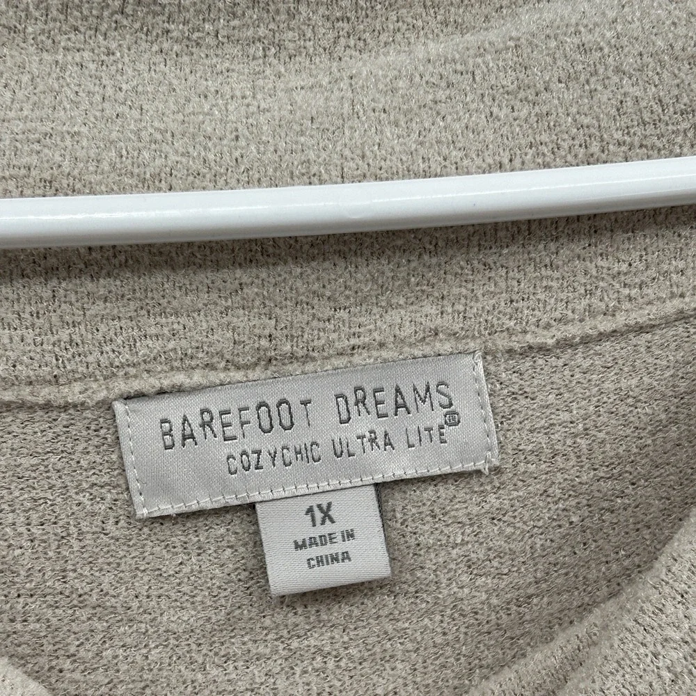 Barefoot Dreams Cozychic Ultra Lite Cowl Neck Pullover Sz 1X‎ Beige Plush Lounge
